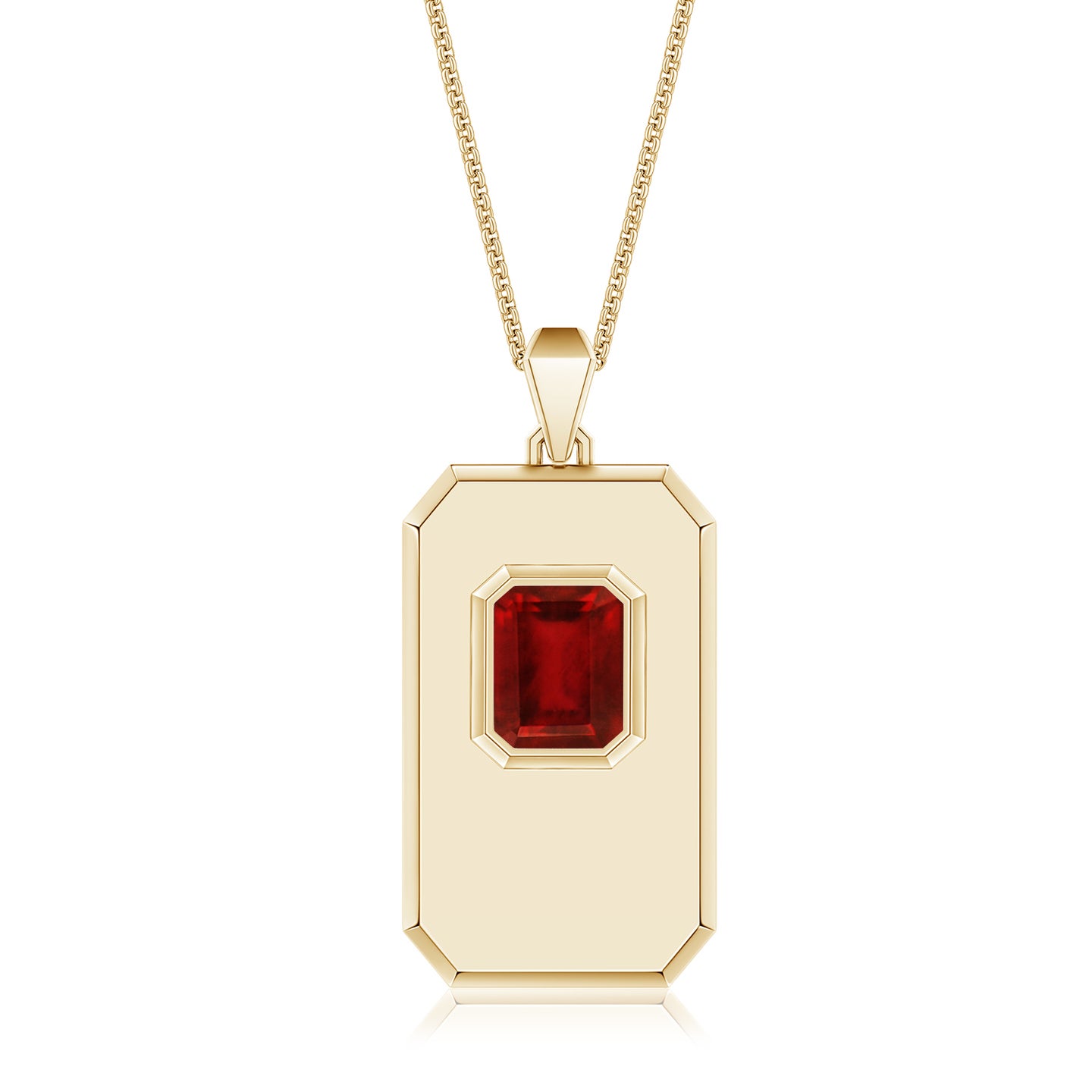 Emerald-Cut Lab-Grown Ruby Men's Elongated Octagon Tag Pendant