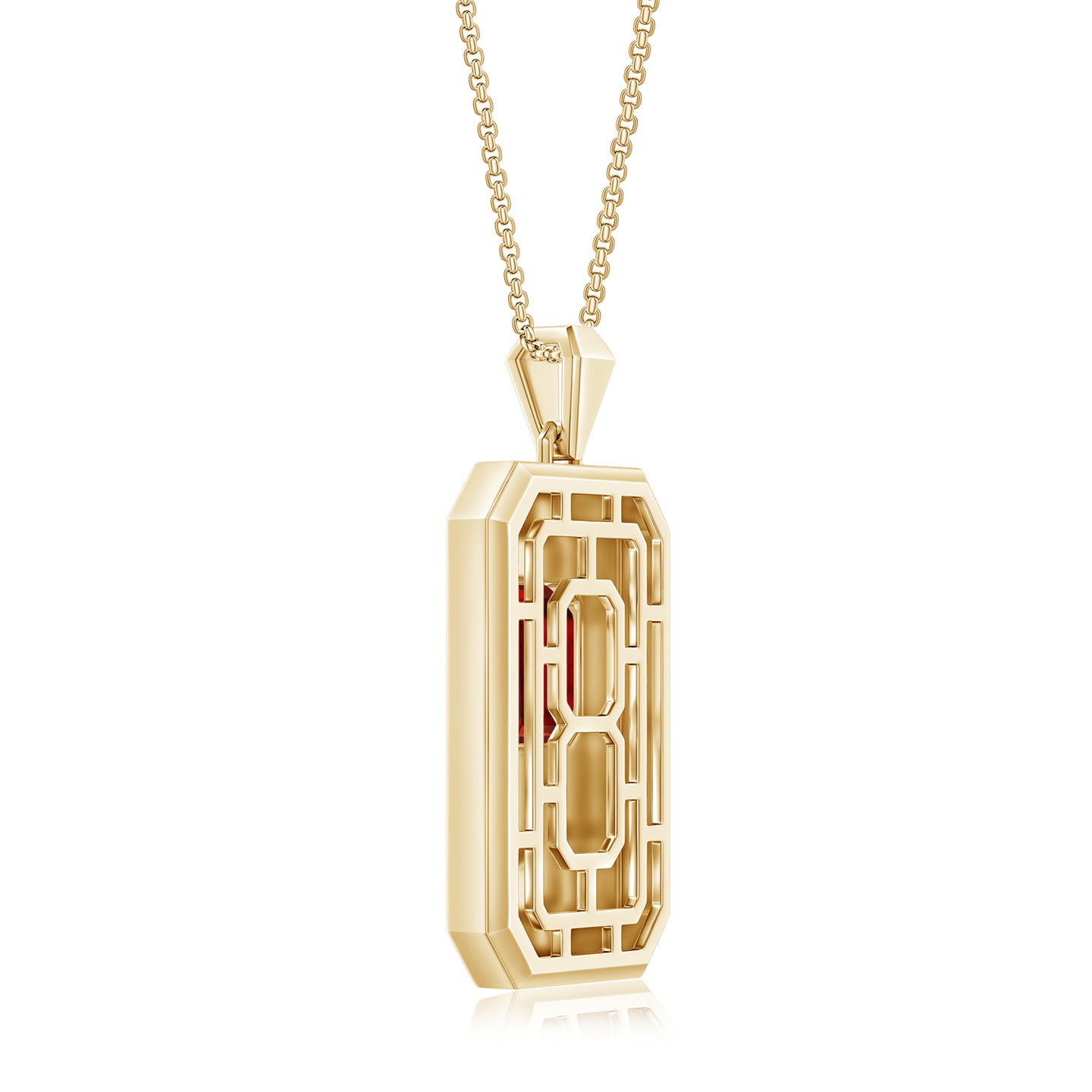 Emerald-Cut Lab-Grown Ruby Men's Elongated Octagon Tag Pendant