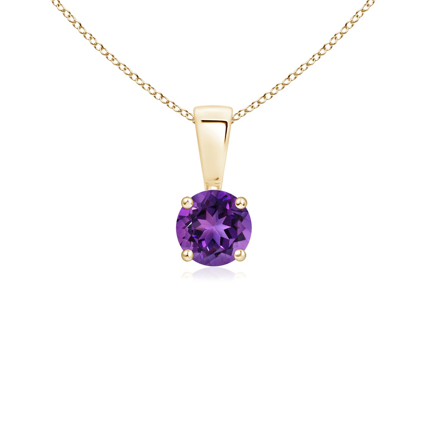 4mm AAAA Classic Round Amethyst Solitaire Pendant in Yellow Gold