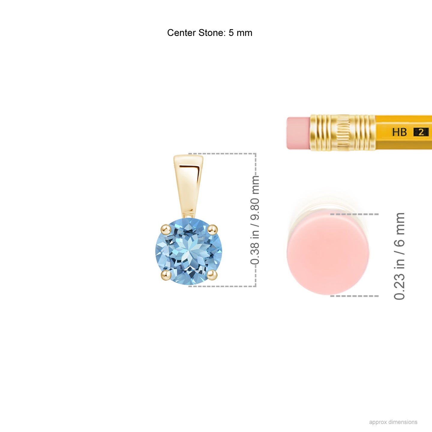 5mm AAAA Classic Round Aquamarine Solitaire Pendant in Yellow Gold