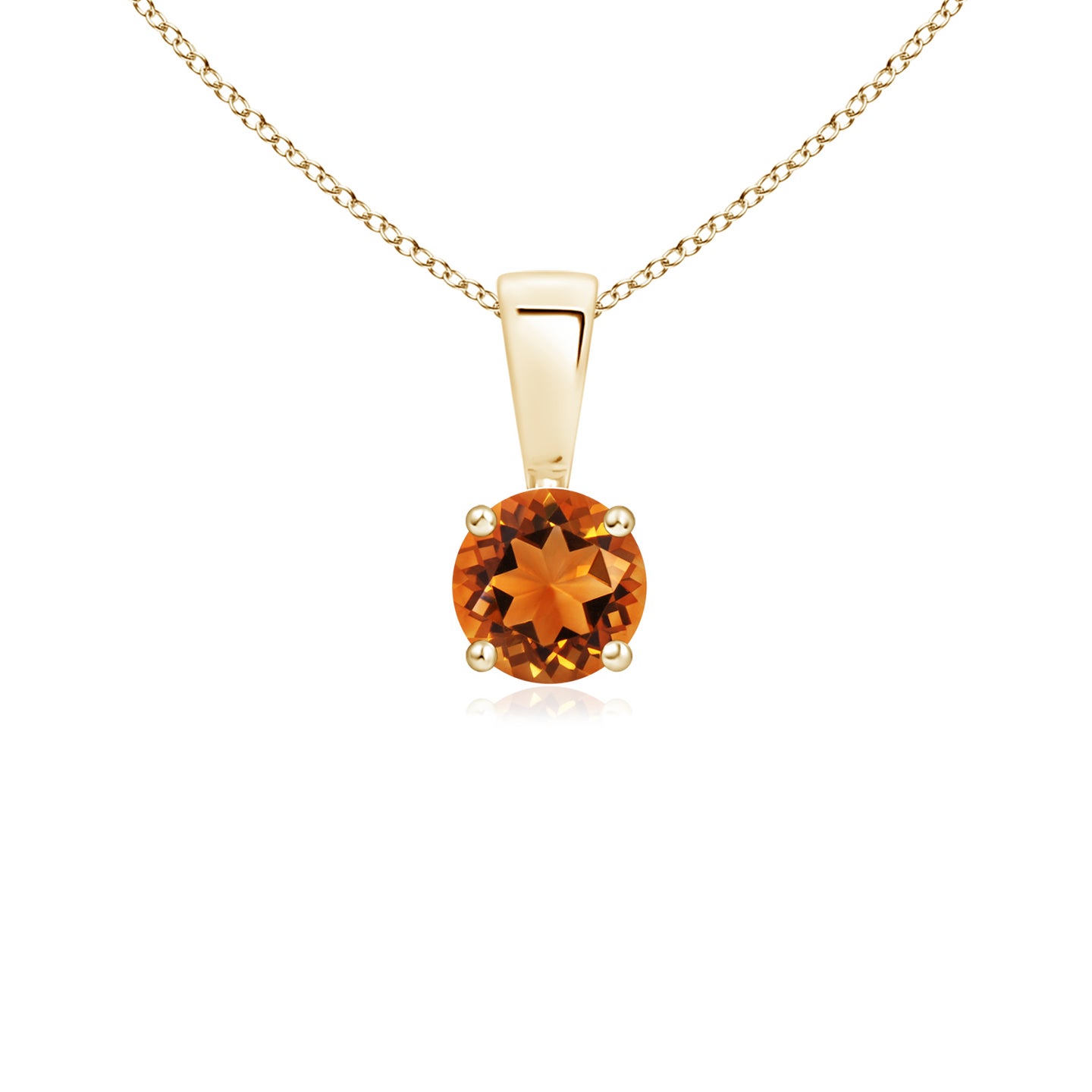 4mm AAAA Classic Round Citrine Solitaire Pendant in Yellow Gold