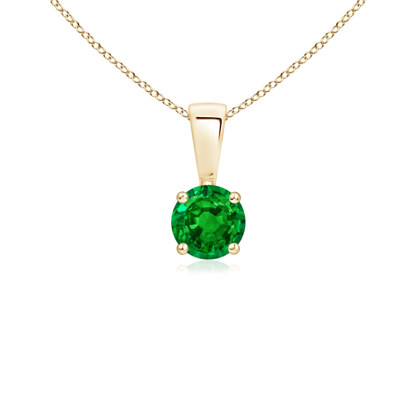 4mm AAAA Classic Round Emerald Solitaire Pendant in Yellow Gold 4mm AAAA Classic Round Emerald Solitaire Pendant in Yellow Gold