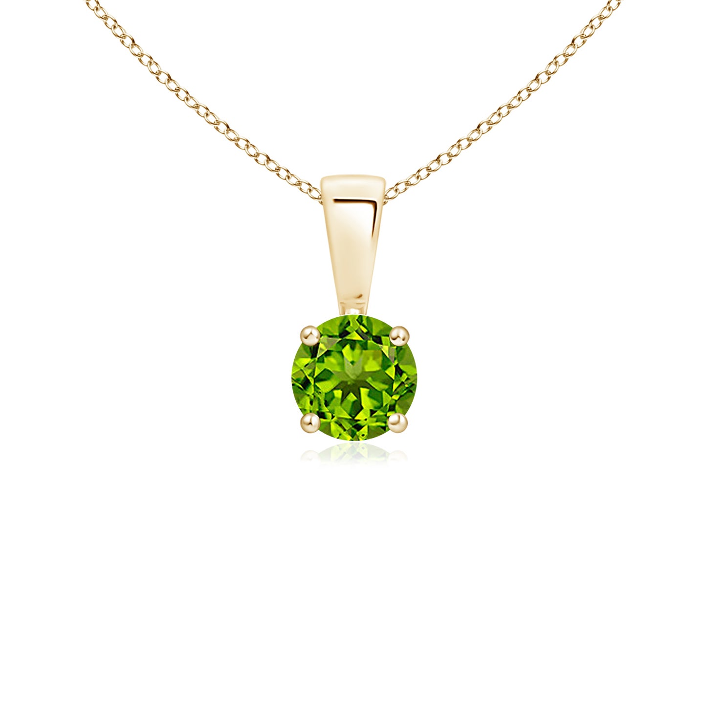 4mm AAAA Classic Round Peridot Solitaire Pendant in Yellow Gold 4mm AAAA Classic Round Peridot Solitaire Pendant in Yellow Gold