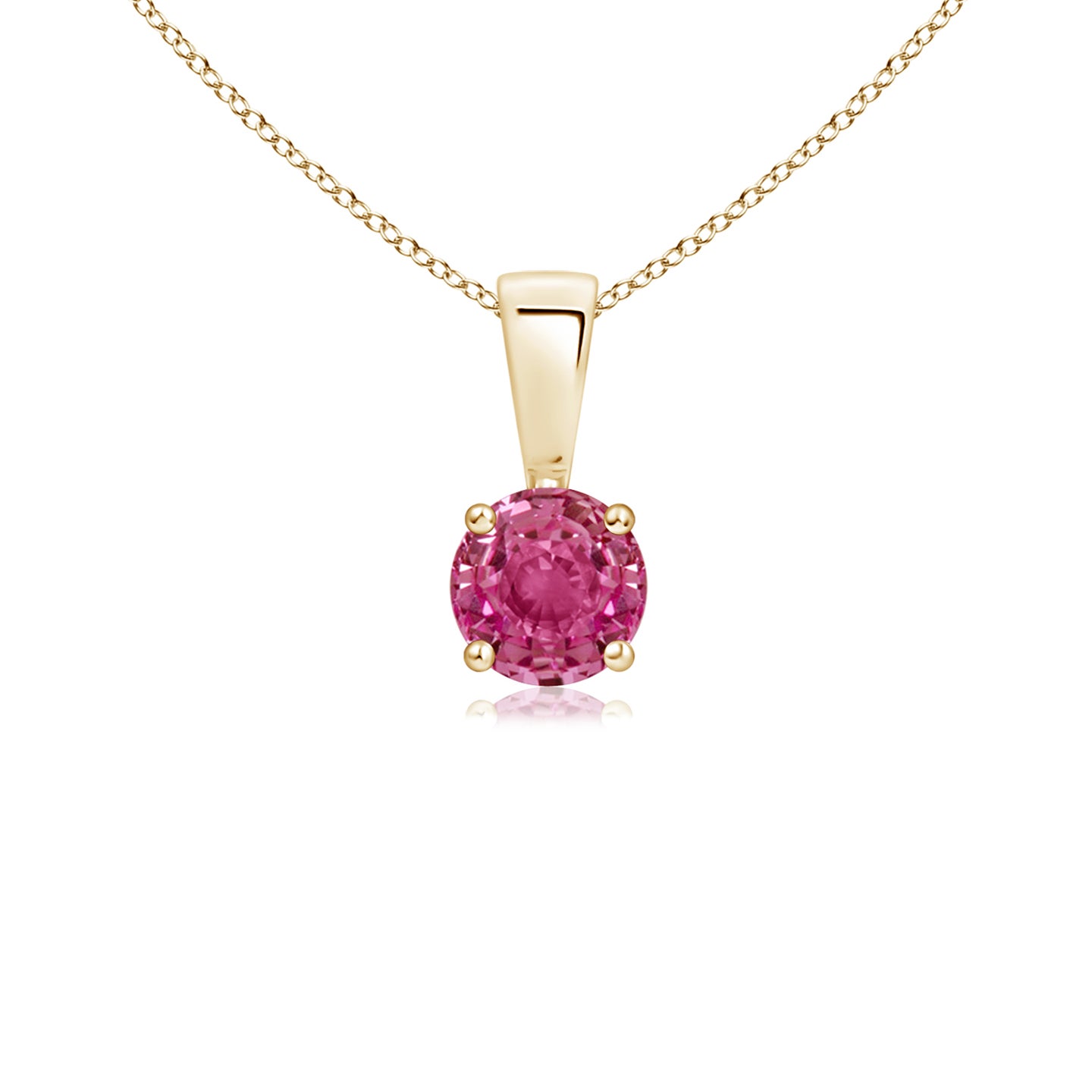 4mm AAAA Classic Round Pink Sapphire Solitaire Pendant in Yellow Gold