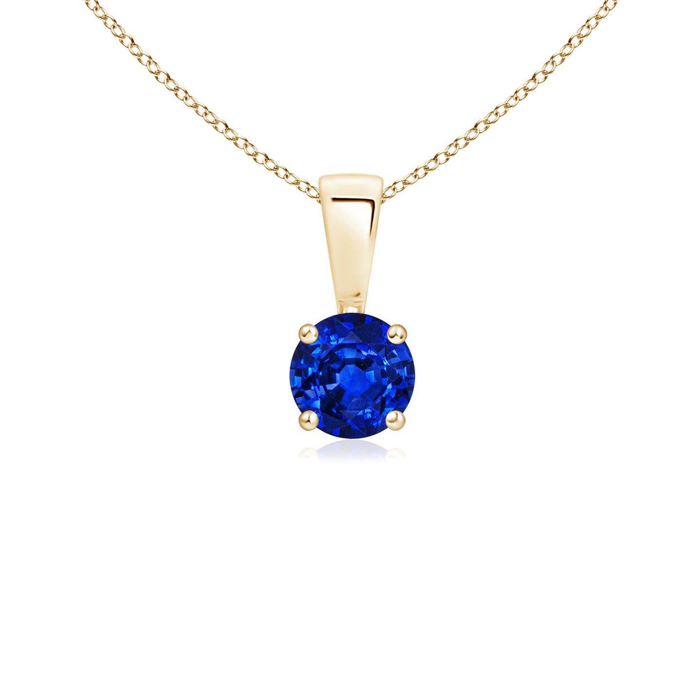 4mm AAAA Classic Round Blue Sapphire Solitaire Pendant in Yellow Gold 4mm AAAA Classic Round Blue Sapphire Solitaire Pendant in Yellow Gold