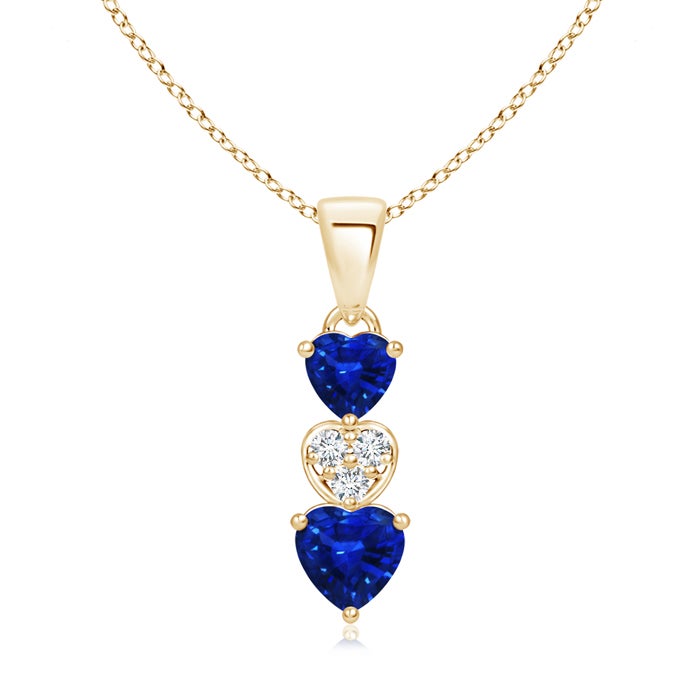5mm AAAA Dangling Blue Sapphire and Diamond Triple Heart Pendant in Yellow Gold 5mm AAAA Dangling Blue Sapphire and Diamond Triple Heart Pendant in Yellow Gold