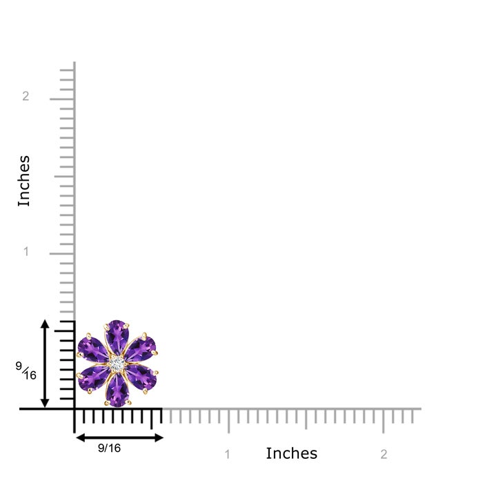 6x4mm AAAA Amethyst Flower Cluster Pendant with Diamond in Yellow Gold