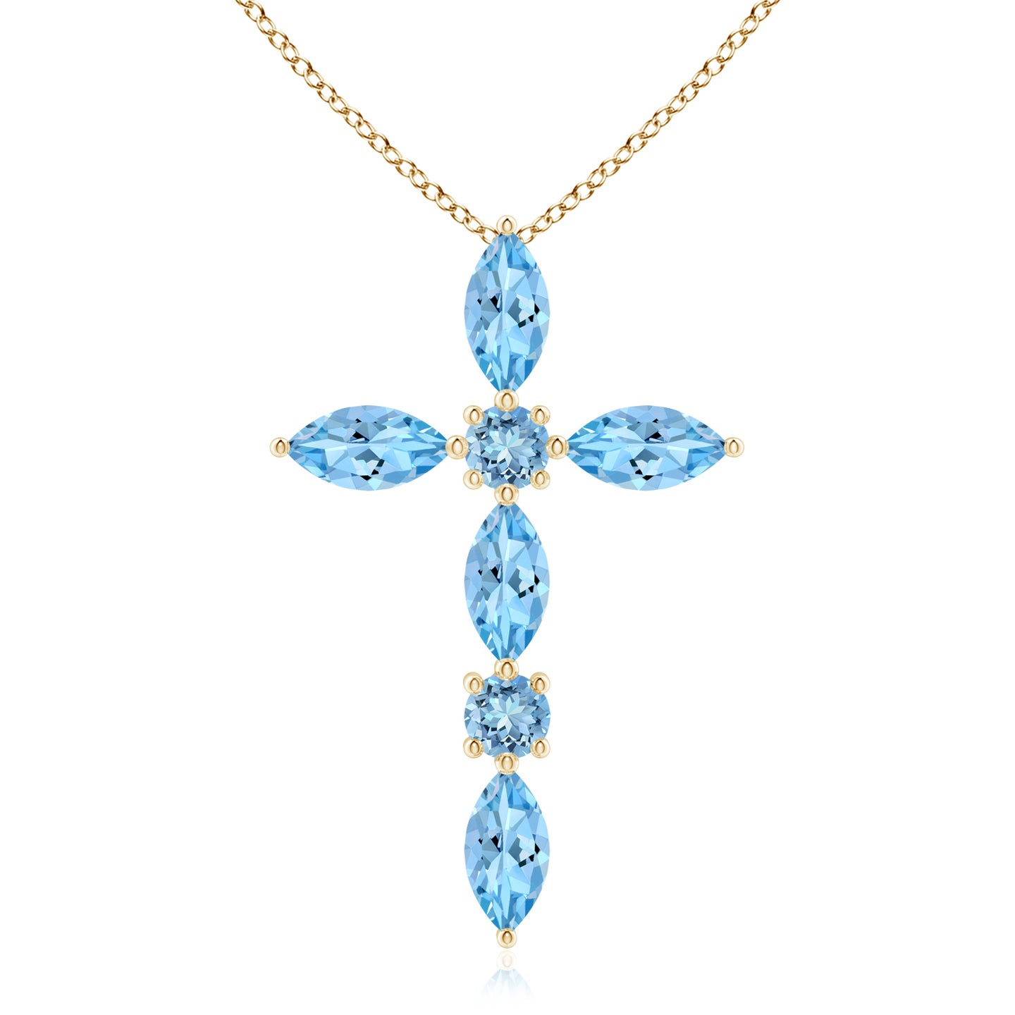 5x2.5mm AAAA Marquise and Round Aquamarine Cross Pendant in Yellow Gold 5x2.5mm AAAA Marquise and Round Aquamarine Cross Pendant in Yellow Gold