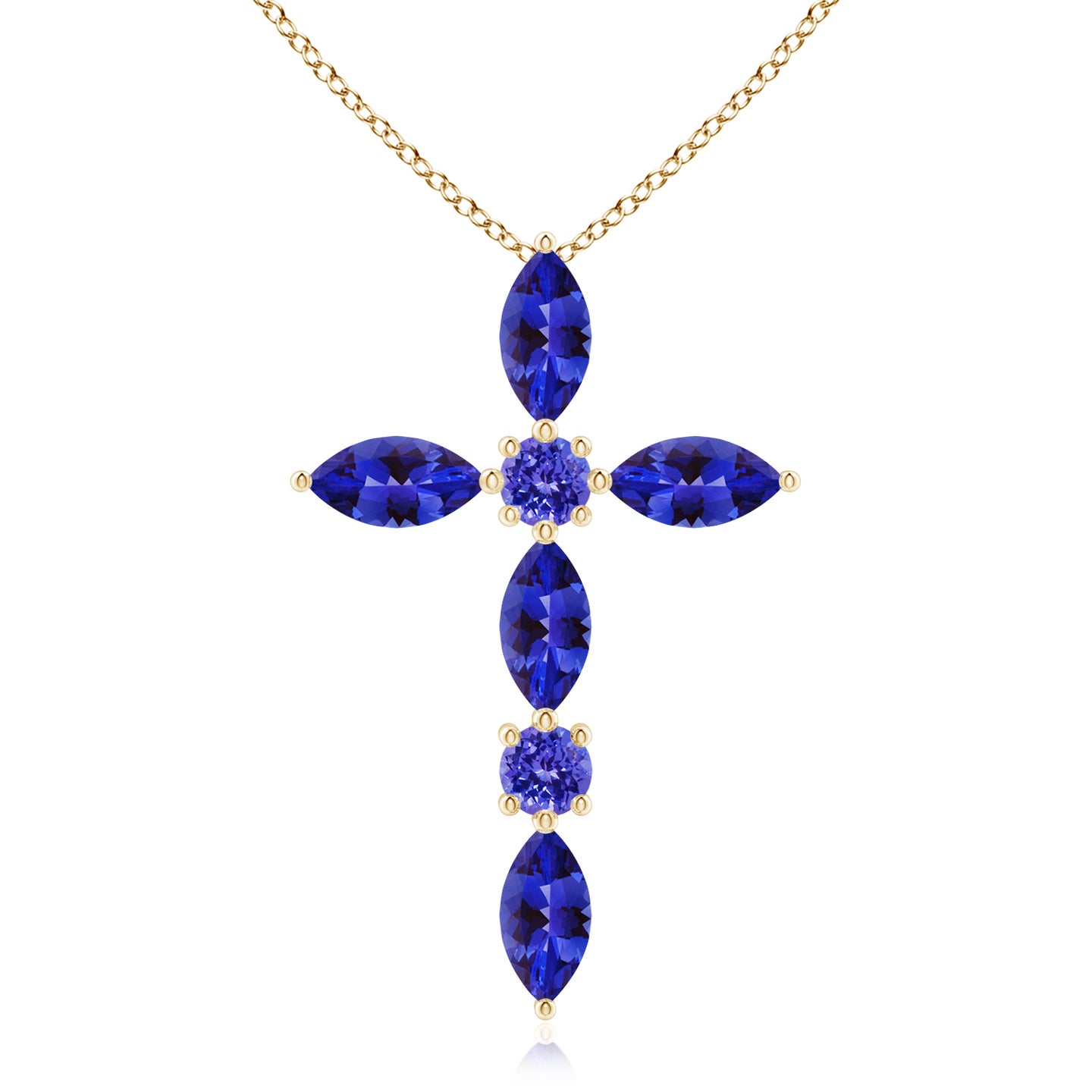 5x2.5mm AAAA Marquise and Round Tanzanite Cross Pendant in Yellow Gold