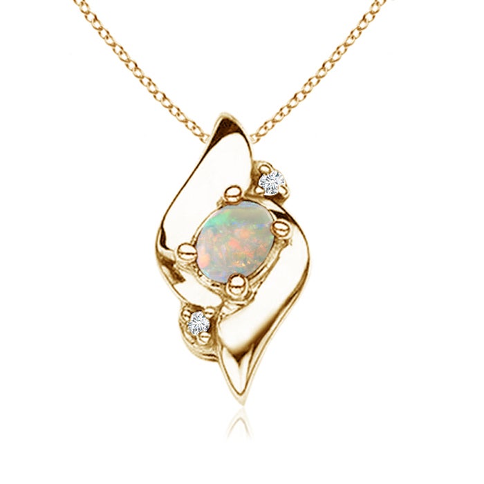 4x3mm AAAA Shell Style Oval Opal and Diamond Pendant in Yellow Gold 4x3mm AAAA Shell Style Oval Opal and Diamond Pendant in Yellow Gold