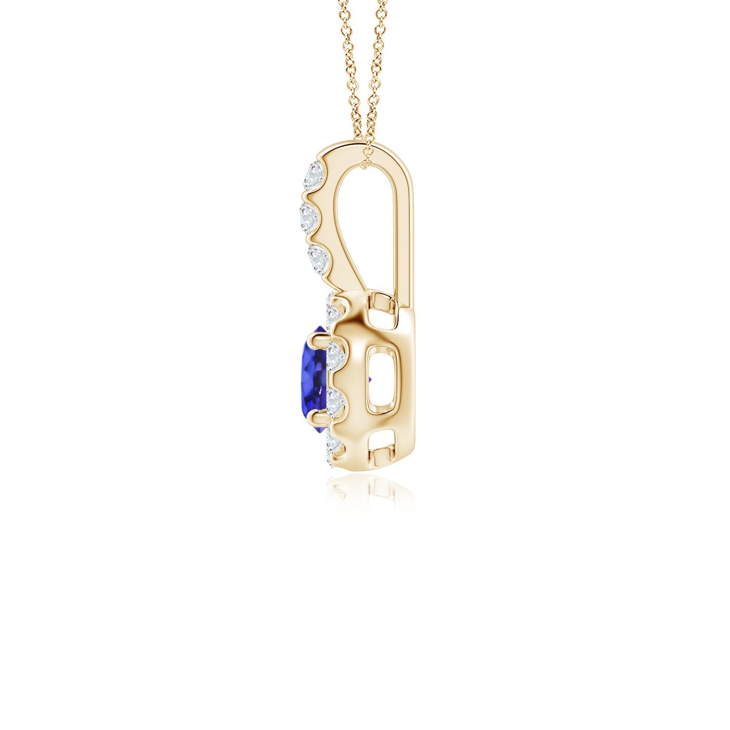 4mm AAAA Tanzanite Pendant with Bar-Set Diamond Halo in Yellow Gold