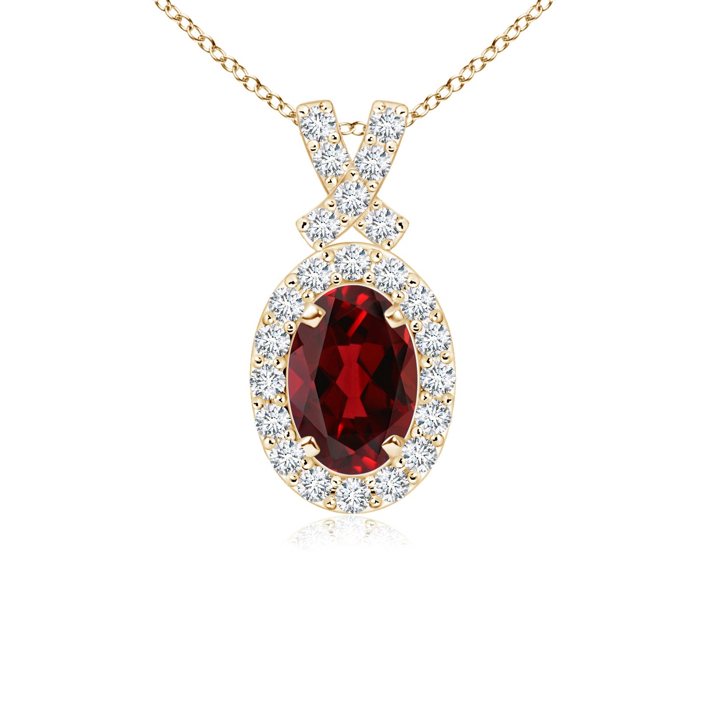 Vintage Style Garnet Pendant with Diamond Halo