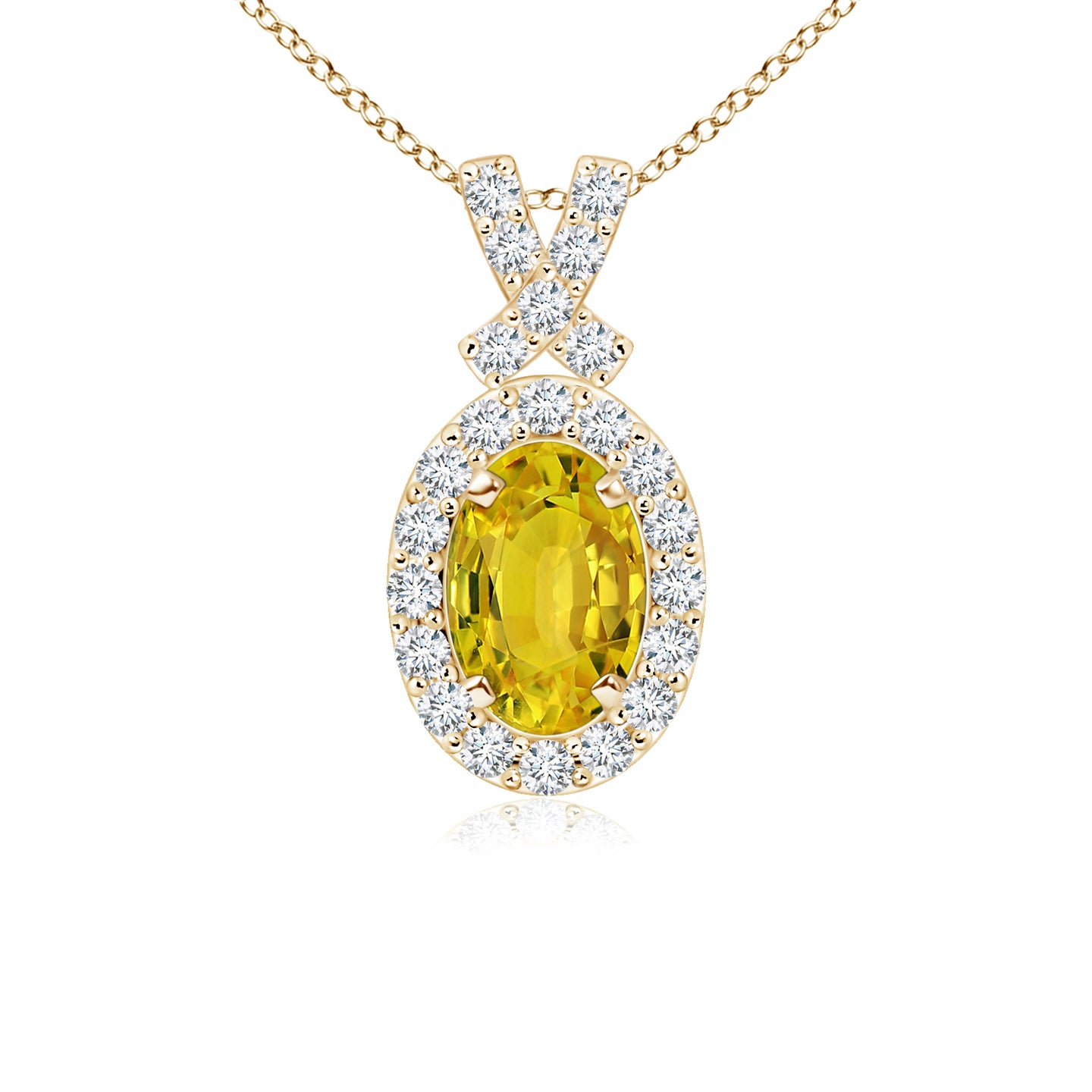 6x4mm AAAA Vintage Style Yellow Sapphire Pendant with Diamond Halo in Yellow Gold