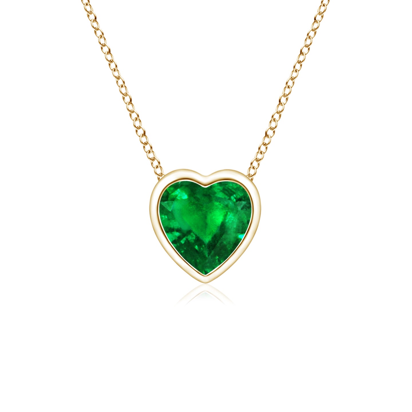 4mm AAAA Bezel-Set Solitaire Heart Emerald Pendant in Yellow Gold 4mm AAAA Bezel-Set Solitaire Heart Emerald Pendant in Yellow Gold