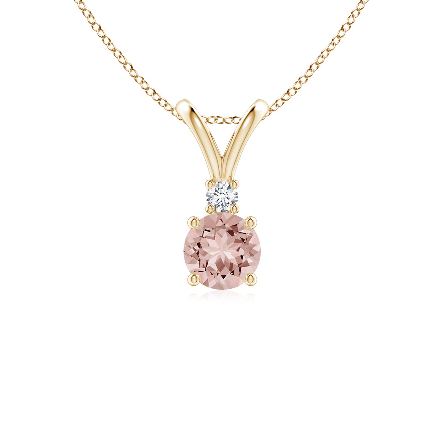 5mm AAAA Round Morganite Solitaire V-Bale Pendant with Diamond in Yellow Gold 5mm AAAA Round Morganite Solitaire V-Bale Pendant with Diamond in Yellow Gold