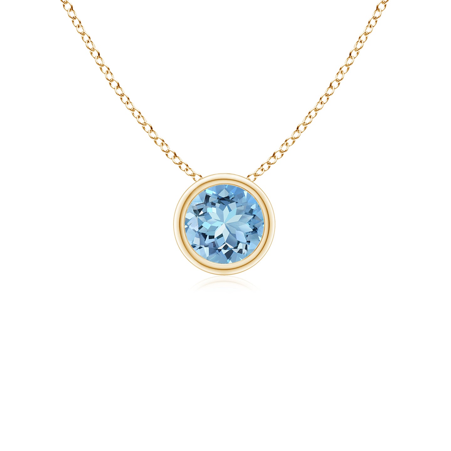 4mm AAAA Bezel-Set Round Aquamarine Solitaire Pendant in Yellow Gold