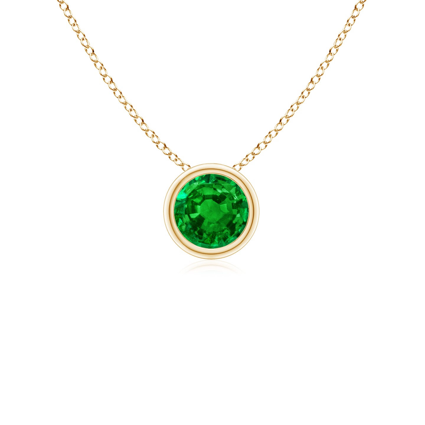 4mm AAAA Bezel-Set Round Emerald Solitaire Pendant in Yellow Gold 4mm AAAA Bezel-Set Round Emerald Solitaire Pendant in Yellow Gold