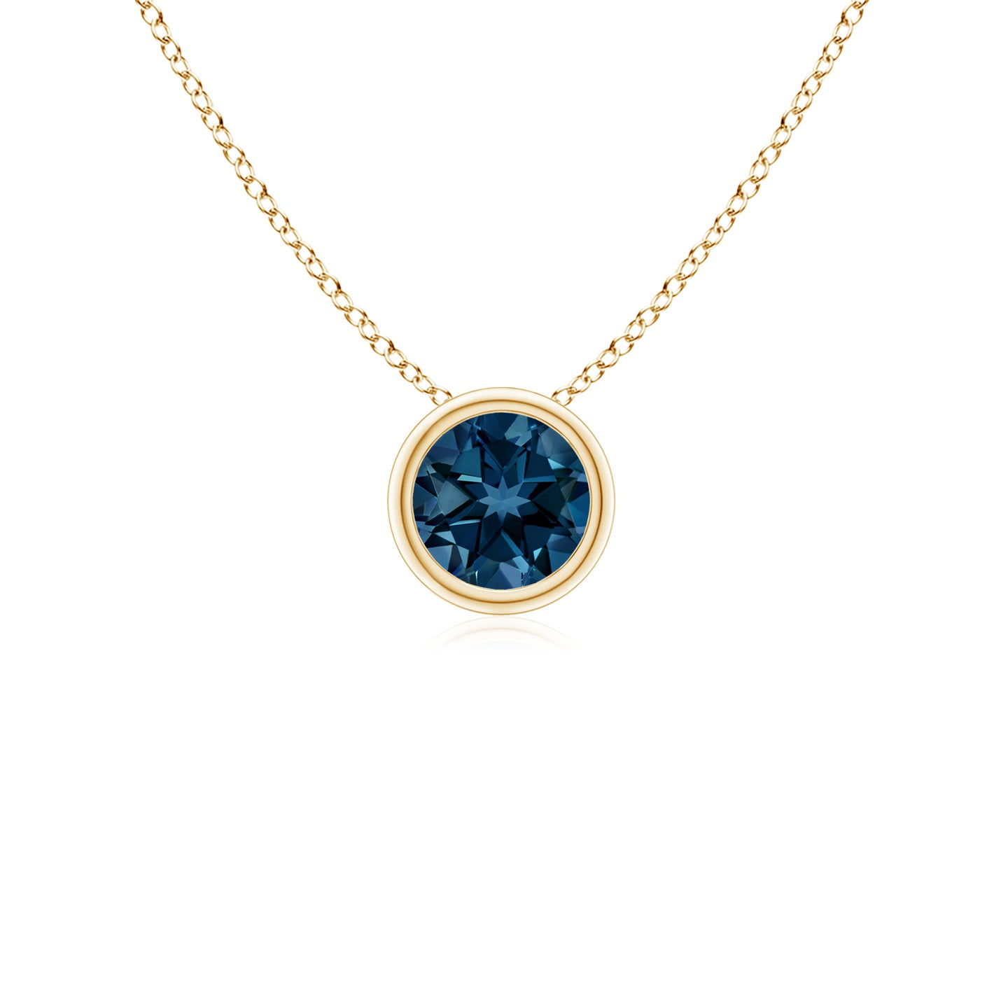 4mm AAAA Bezel-Set Round London Blue Topaz Solitaire Pendant in Yellow Gold