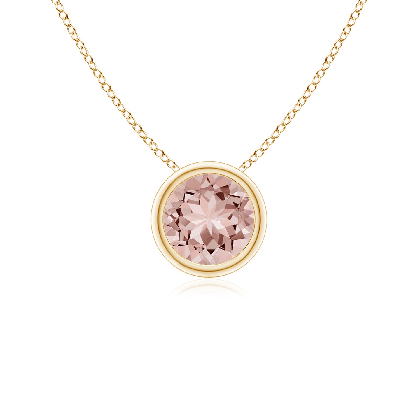 5mm AAAA Bezel-Set Round Morganite Solitaire Pendant in Yellow Gold 5mm AAAA Bezel-Set Round Morganite Solitaire Pendant in Yellow Gold