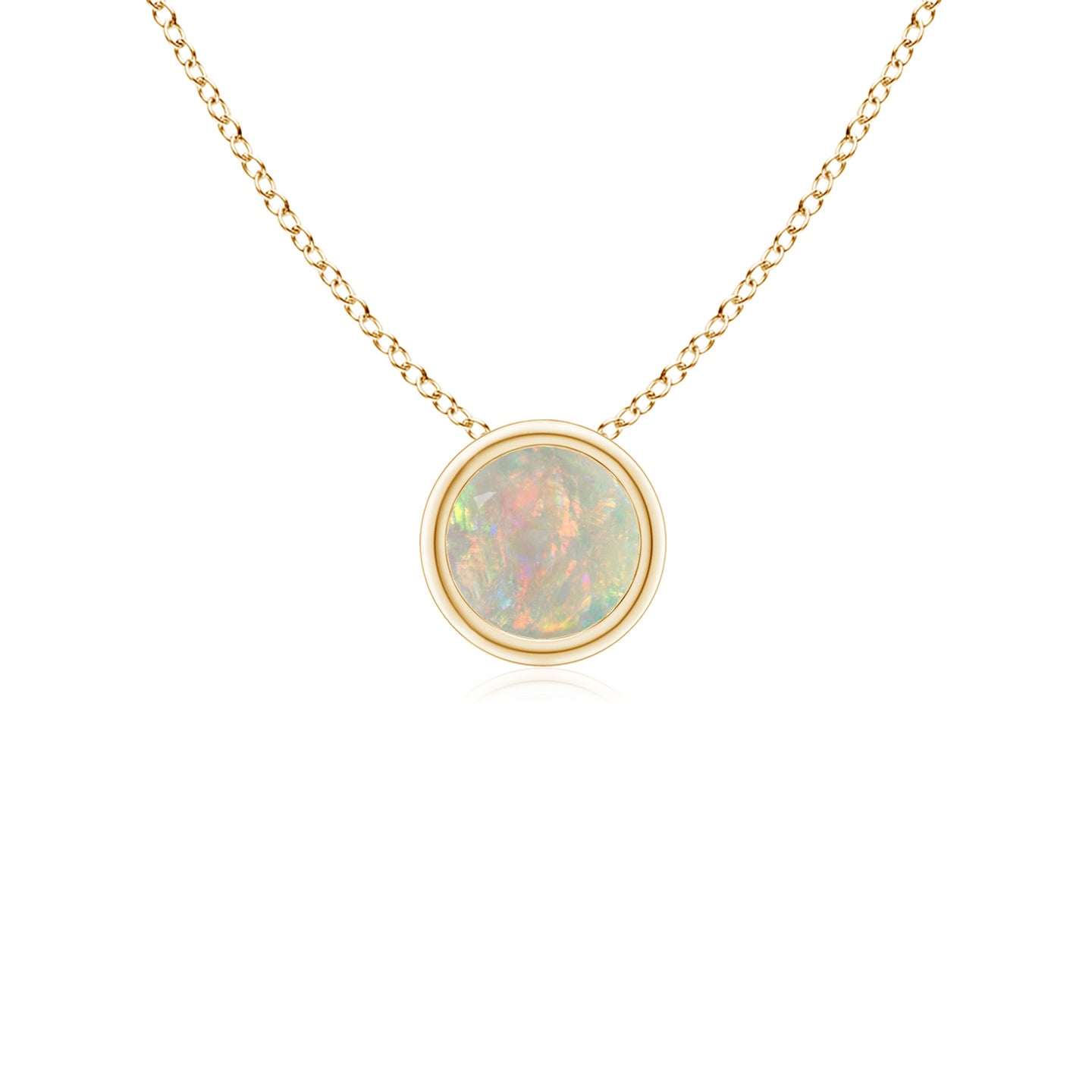 4mm AAAA Bezel-Set Round Opal Solitaire Pendant in Yellow Gold