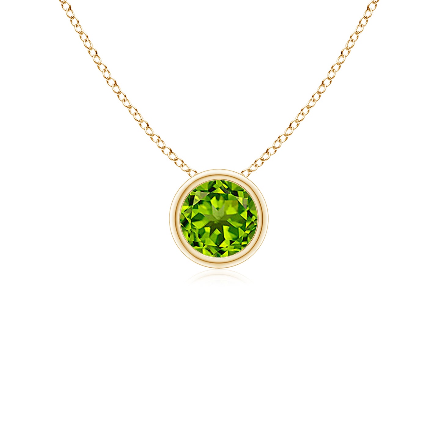 4mm AAAA Bezel-Set Round Peridot Solitaire Pendant in Yellow Gold 4mm AAAA Bezel-Set Round Peridot Solitaire Pendant in Yellow Gold