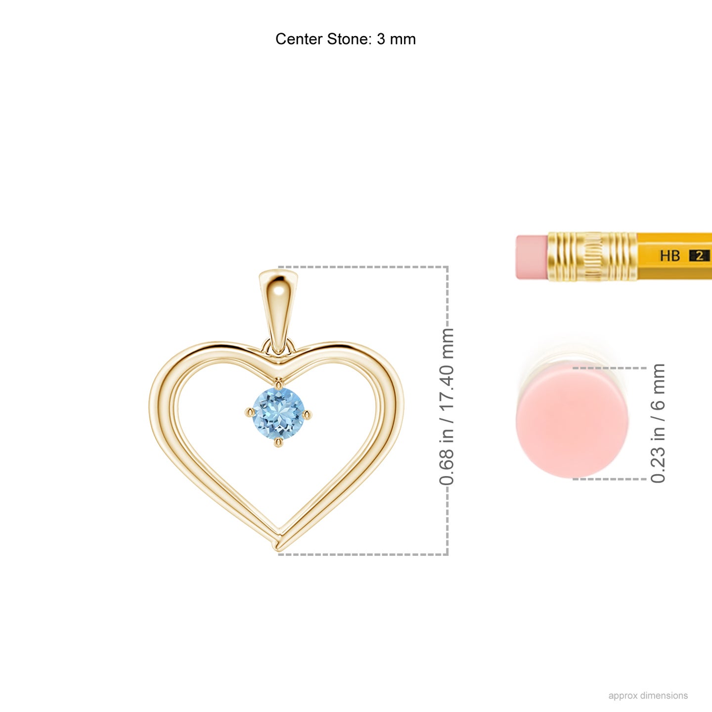3mm AAAA Solitaire Round Aquamarine Open Heart Pendant in Yellow Gold