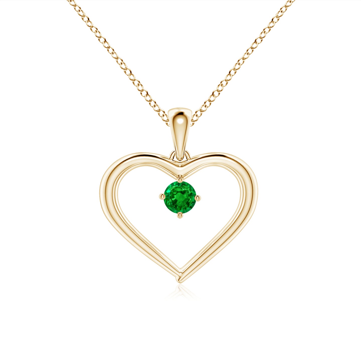 3mm AAAA Solitaire Round Emerald Open Heart Pendant in Yellow Gold