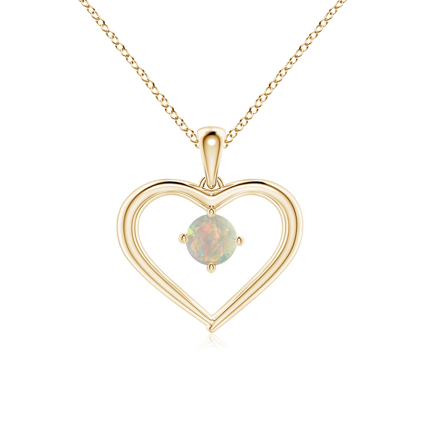 4mm AAAA Solitaire Round Opal Open Heart Pendant in Yellow Gold