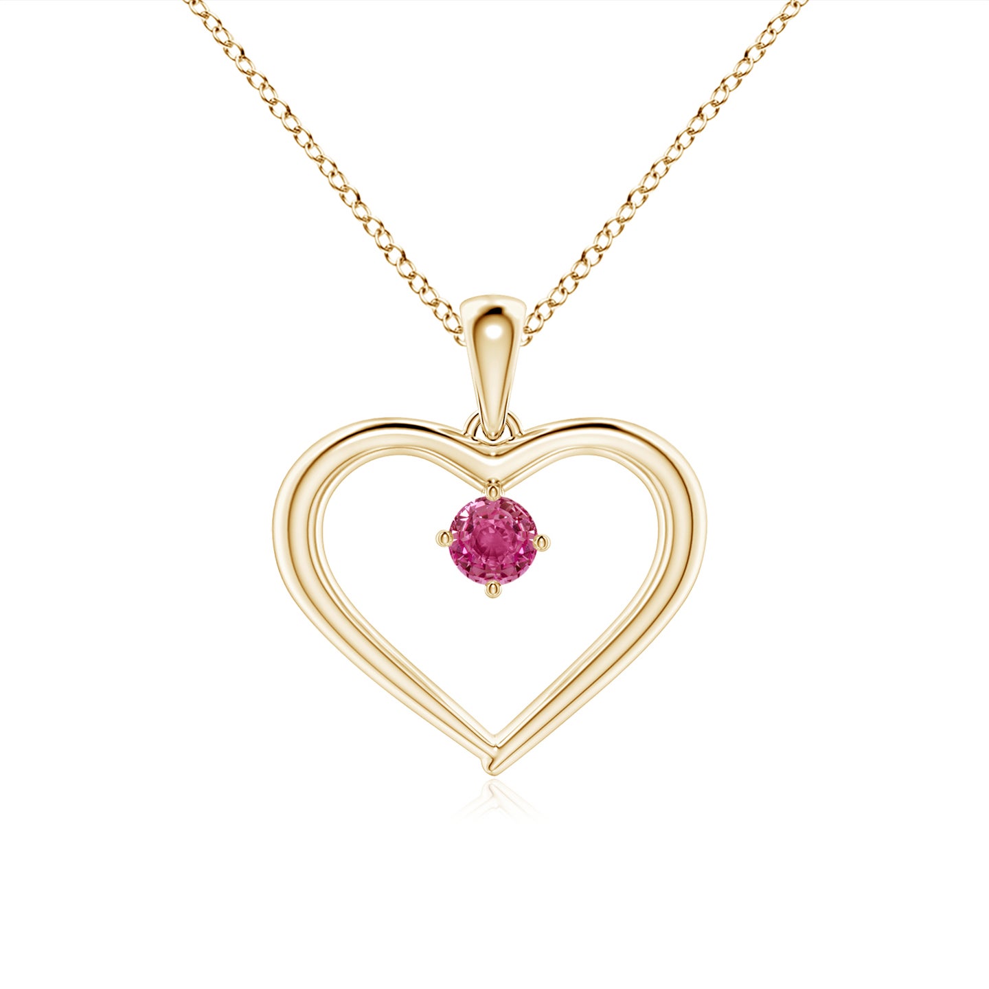 Solitaire Round Pink Sapphire Open Heart Pendant
