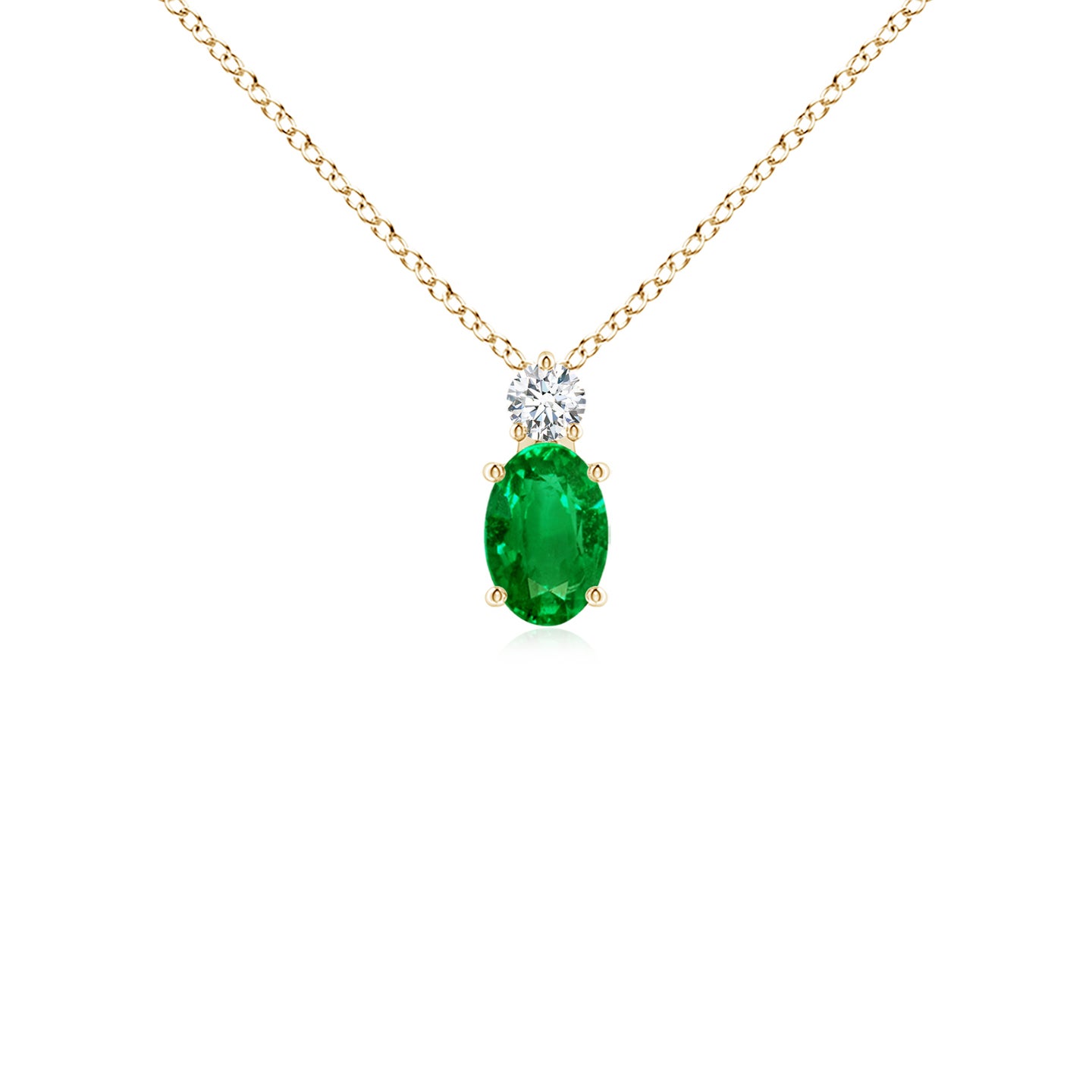 6x4mm AAAA Oval Emerald Solitaire Pendant with Diamond in Yellow Gold 6x4mm AAAA Oval Emerald Solitaire Pendant with Diamond in Yellow Gold