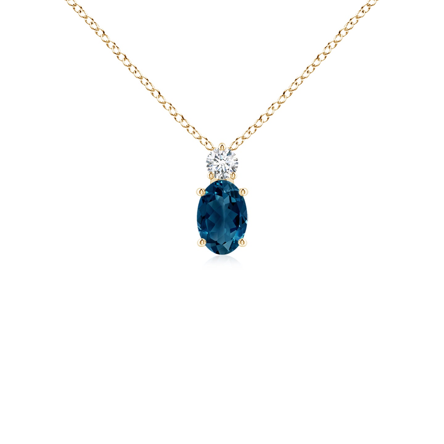 6x4mm AAAA Oval London Blue Topaz Solitaire Pendant with Diamond in Yellow Gold