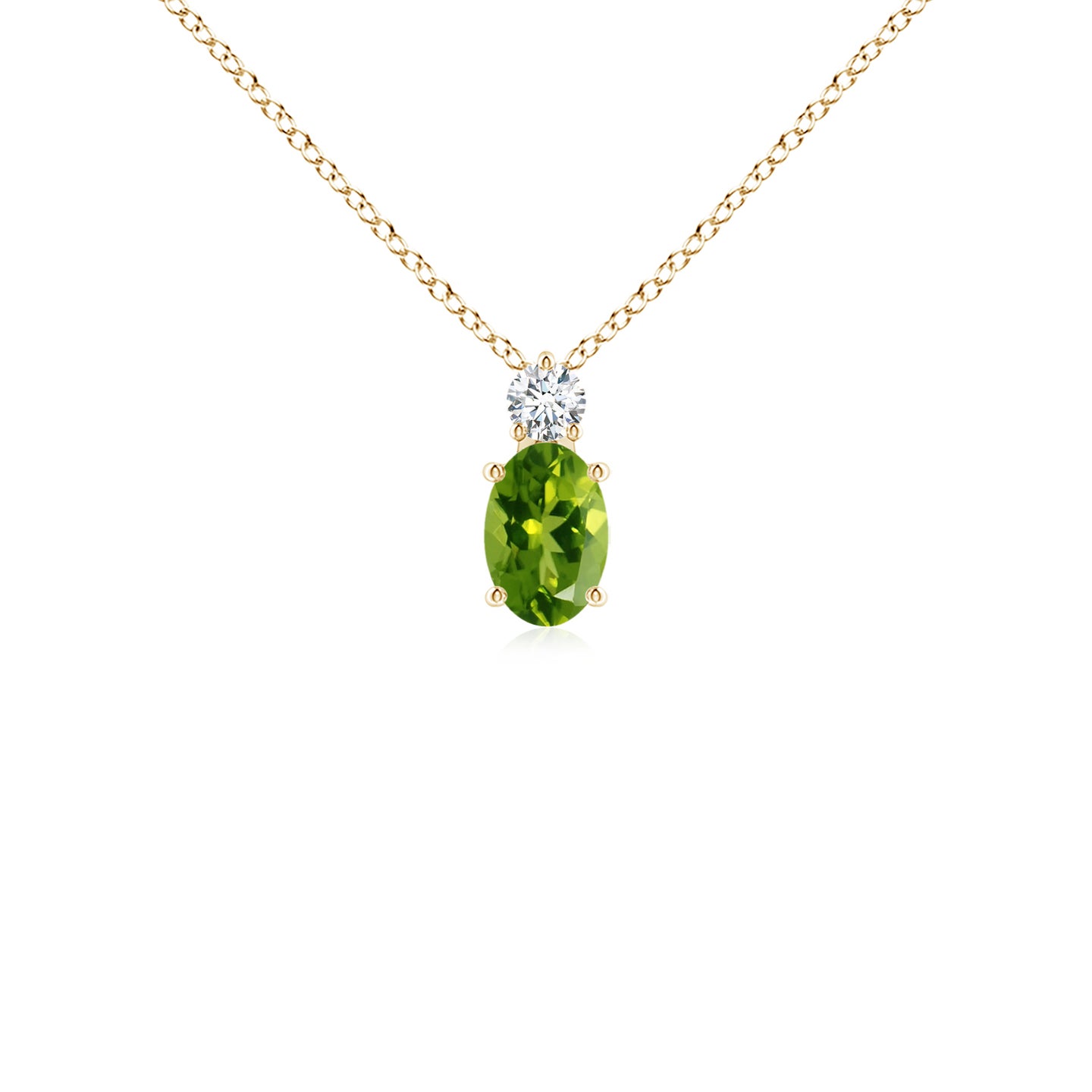 6x4mm AAAA Oval Peridot Solitaire Pendant with Diamond in Yellow Gold 6x4mm AAAA Oval Peridot Solitaire Pendant with Diamond in Yellow Gold