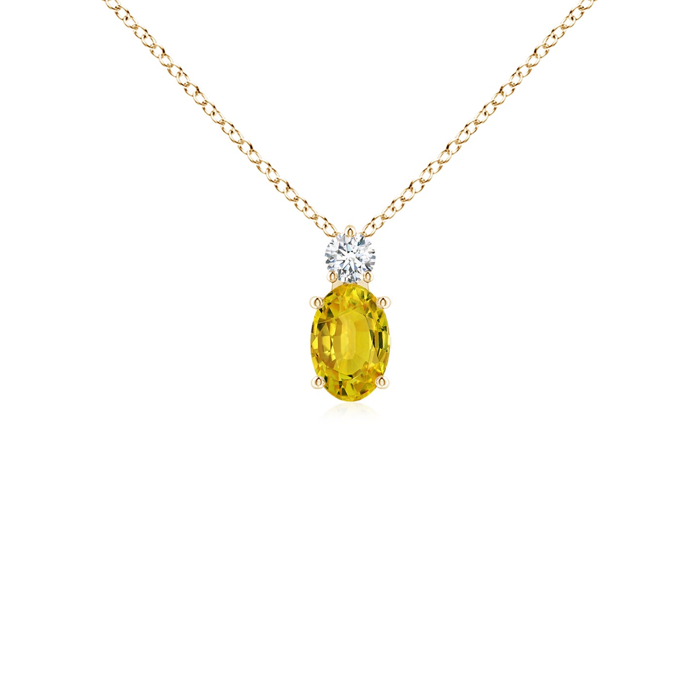 6x4mm AAAA Oval Yellow Sapphire Solitaire Pendant with Diamond in Yellow Gold