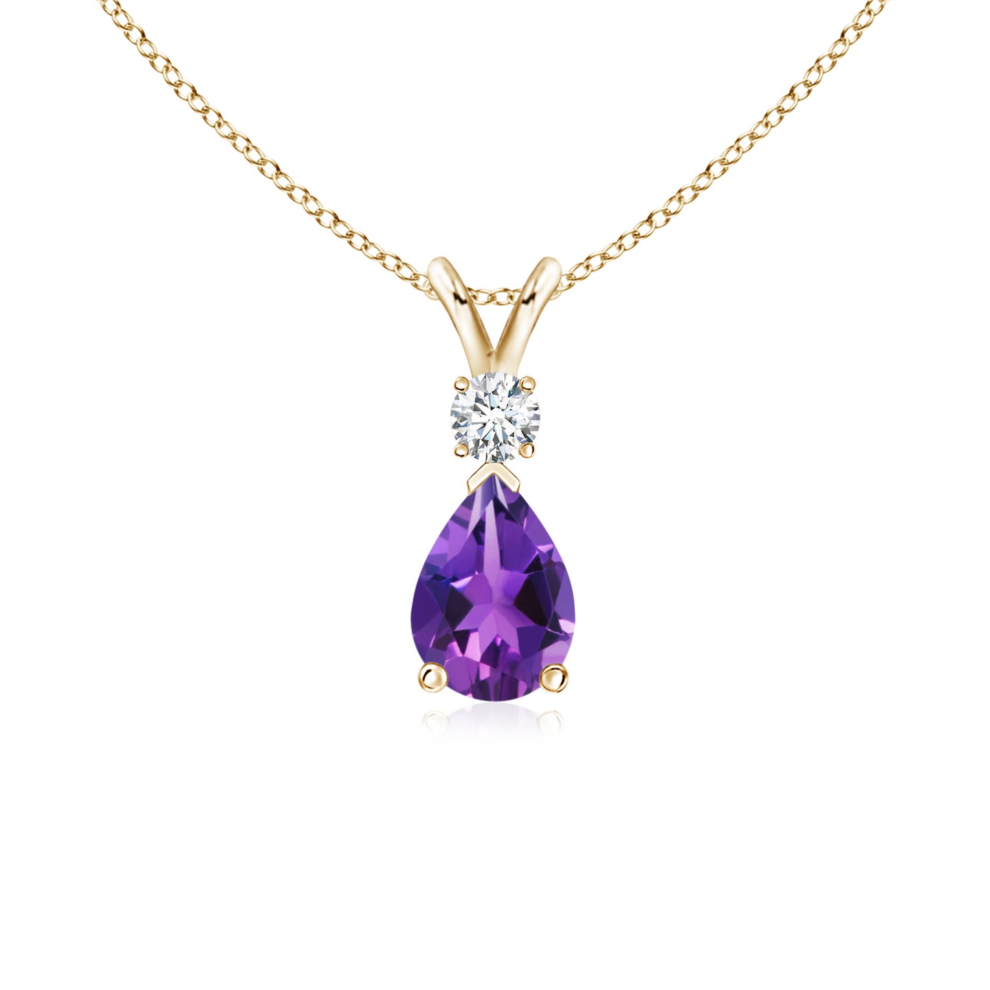 7x5mm AAAA Amethyst Teardrop Pendant with Diamond in Yellow Gold