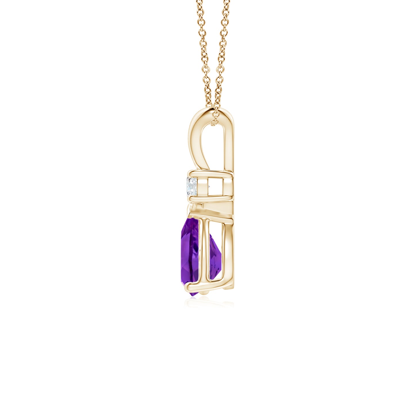 7x5mm AAAA Amethyst Teardrop Pendant with Diamond in Yellow Gold