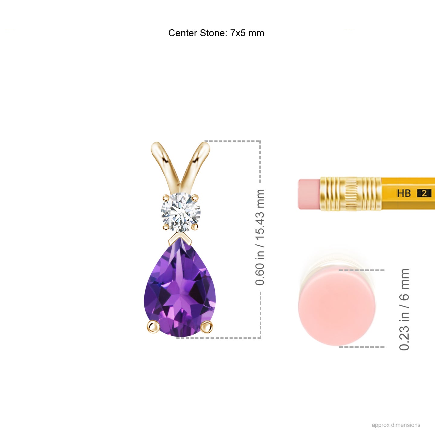 7x5mm AAAA Amethyst Teardrop Pendant with Diamond in Yellow Gold