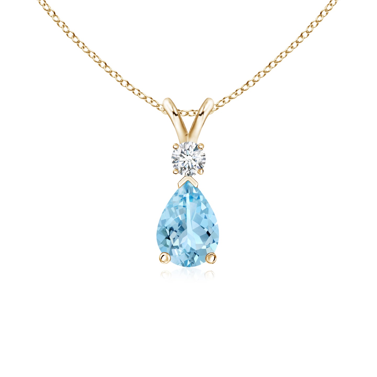 7x5mm AAAA Aquamarine Teardrop Pendant with Diamond in Yellow Gold