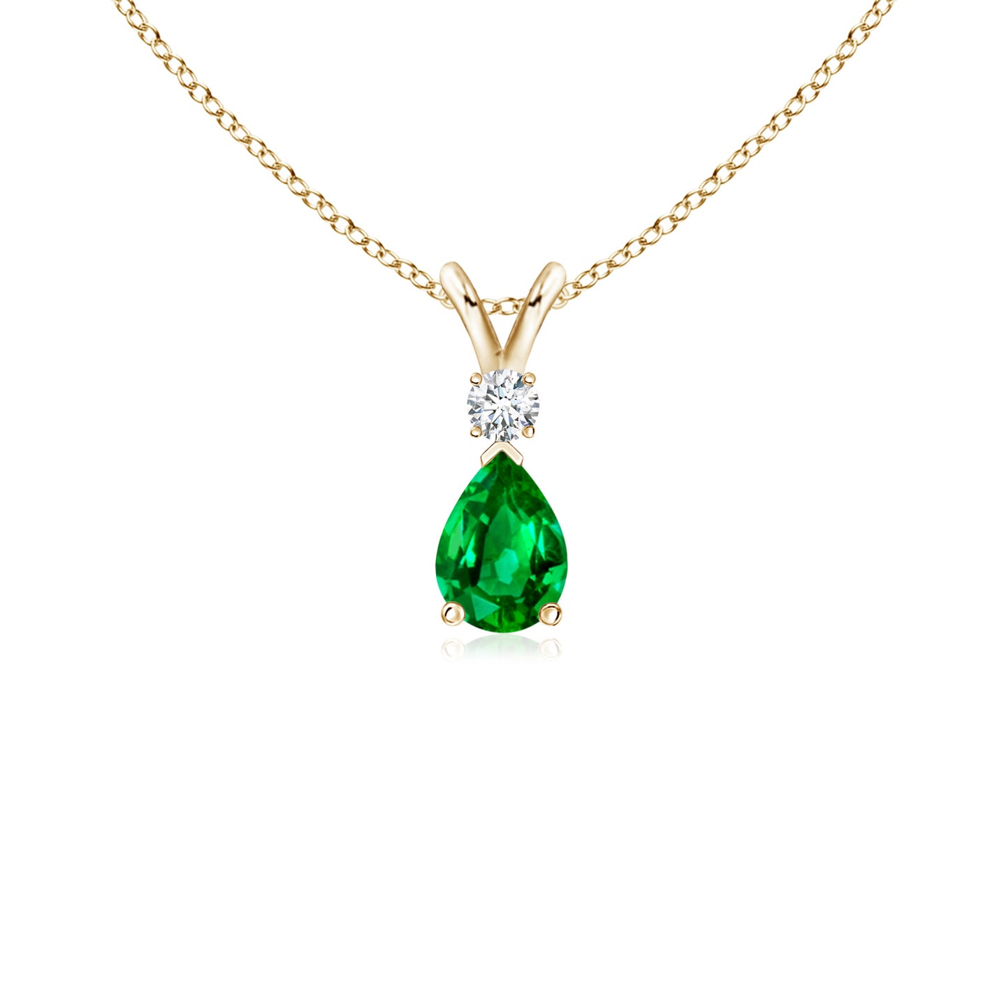 6x4mm AAAA Emerald Teardrop Pendant with Diamond in Yellow Gold