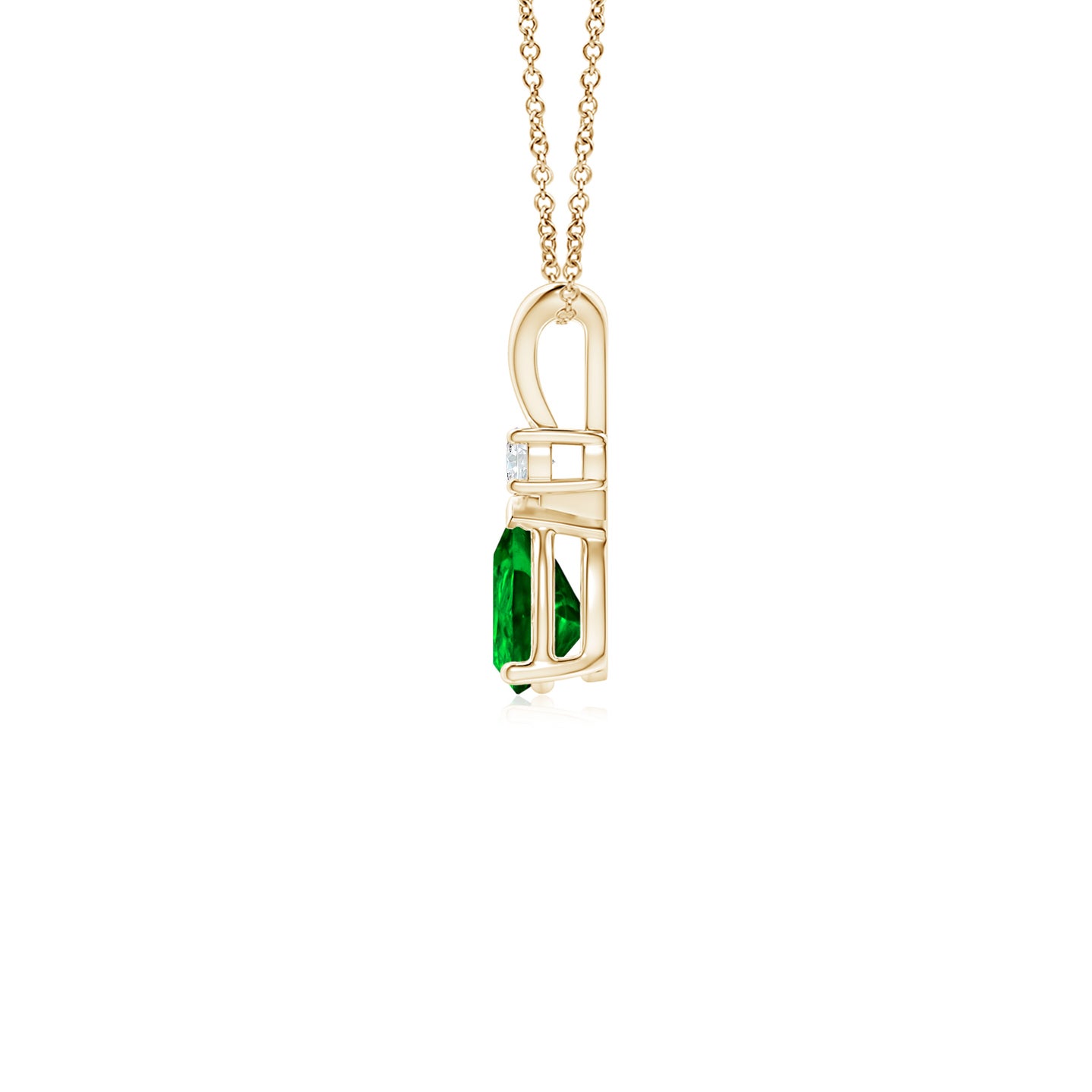 6x4mm AAAA Emerald Teardrop Pendant with Diamond in Yellow Gold 6x4mm AAAA Emerald Teardrop Pendant with Diamond in Yellow Gold