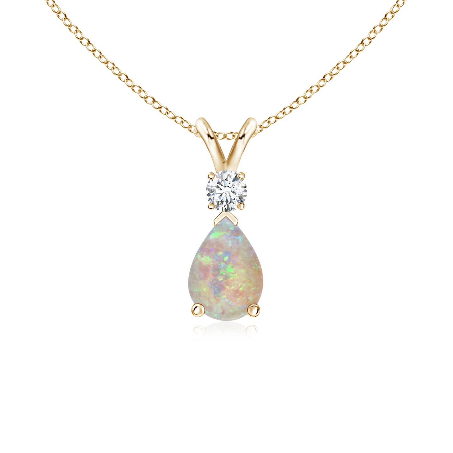 7x5mm AAAA Opal Teardrop Pendant with Diamond in Yellow Gold