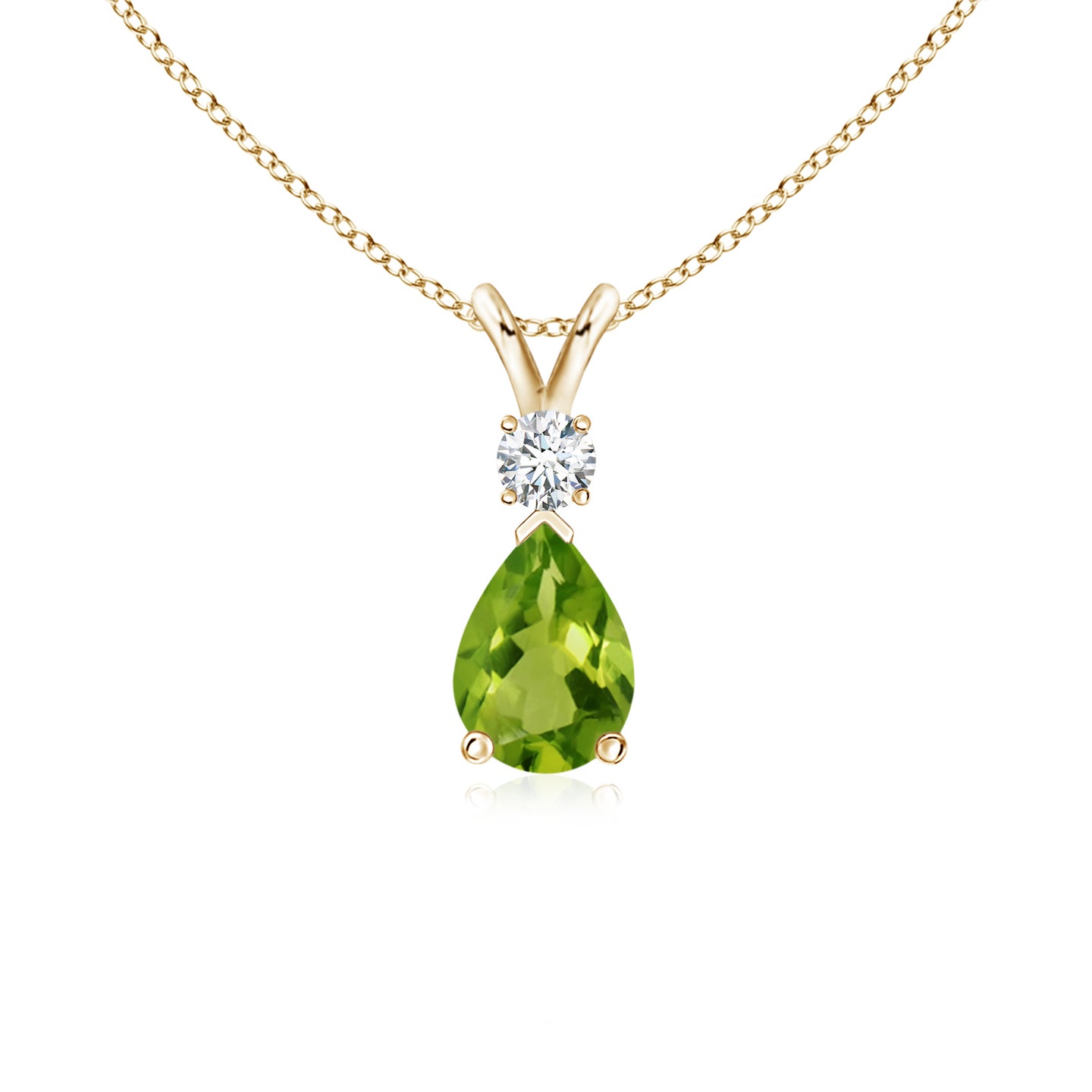 7x5mm AAAA Peridot Teardrop Pendant with Diamond in Yellow Gold 7x5mm AAAA Peridot Teardrop Pendant with Diamond in Yellow Gold