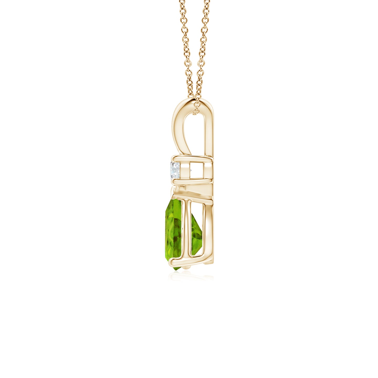7x5mm AAAA Peridot Teardrop Pendant with Diamond in Yellow Gold 7x5mm AAAA Peridot Teardrop Pendant with Diamond in Yellow Gold
