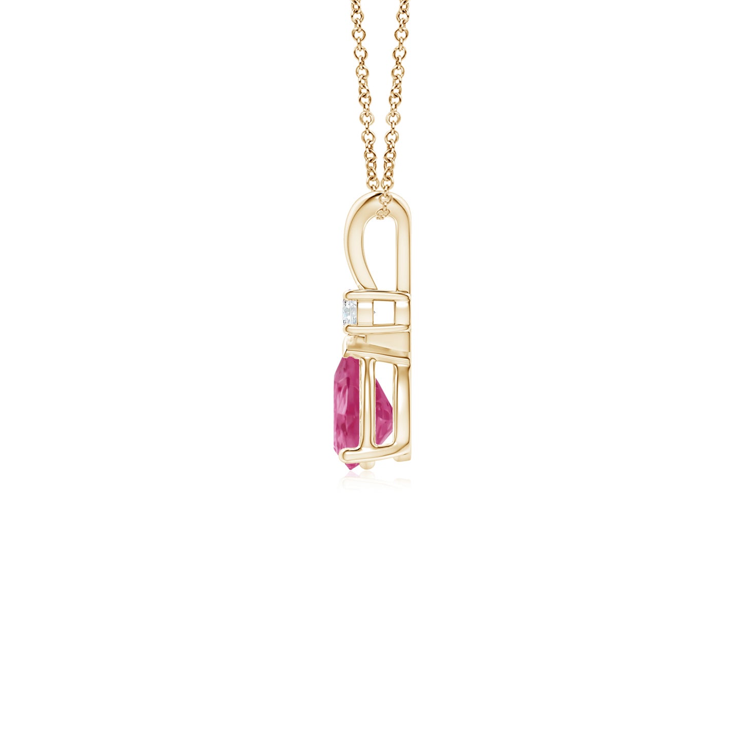 6x4mm AAAA Pink Sapphire Teardrop Pendant with Diamond in Yellow Gold