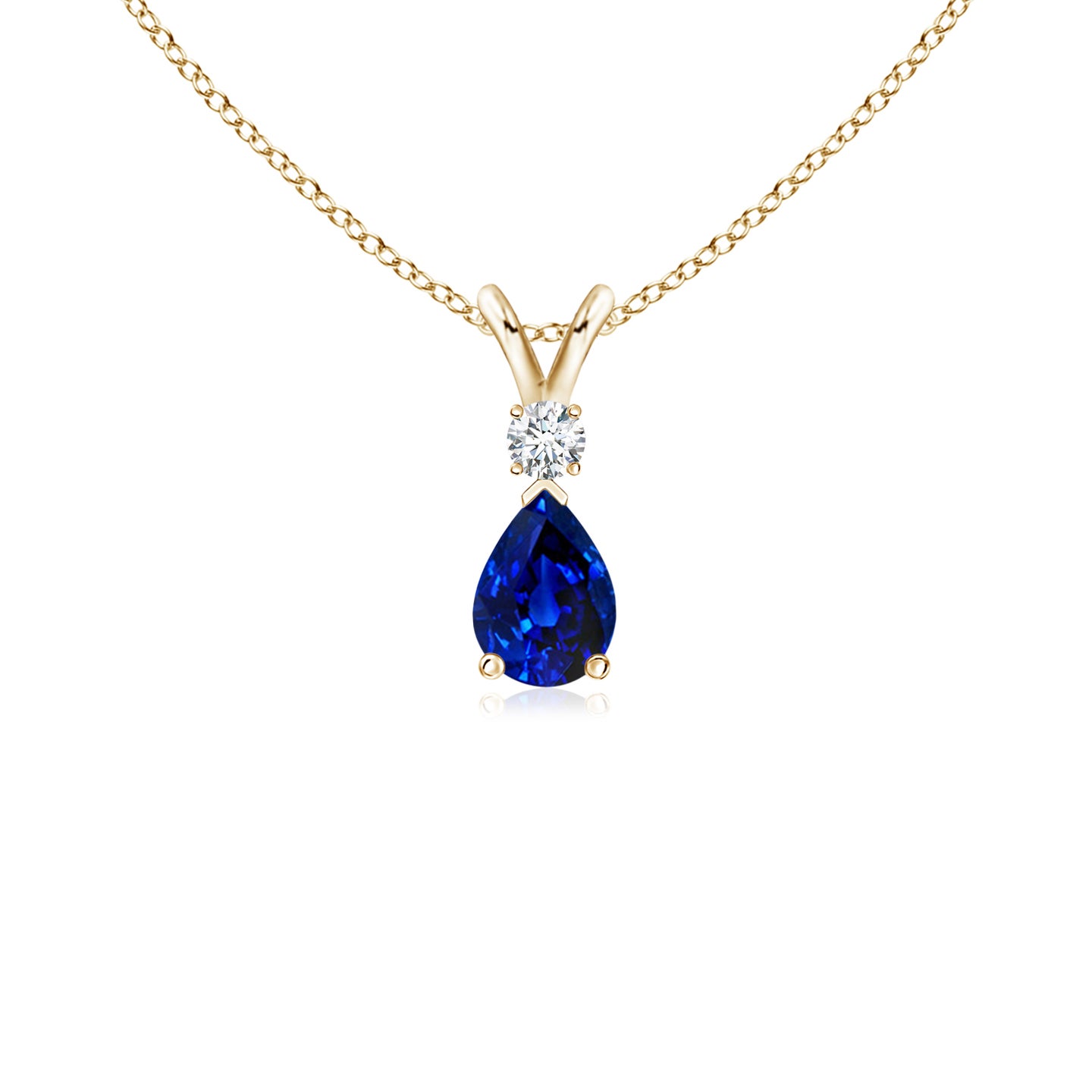 6x4mm AAAA Blue Sapphire Teardrop Pendant with Diamond in Yellow Gold 6x4mm AAAA Blue Sapphire Teardrop Pendant with Diamond in Yellow Gold