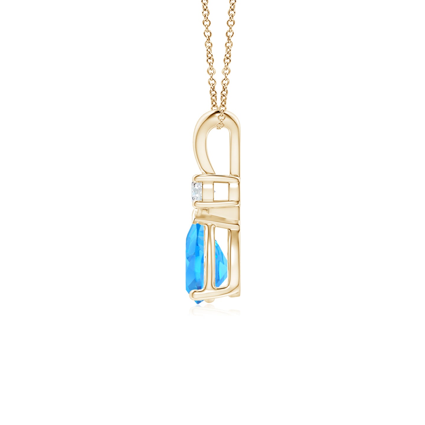 7x5mm AAAA Swiss Blue Topaz Teardrop Pendant with Diamond in Yellow Gold