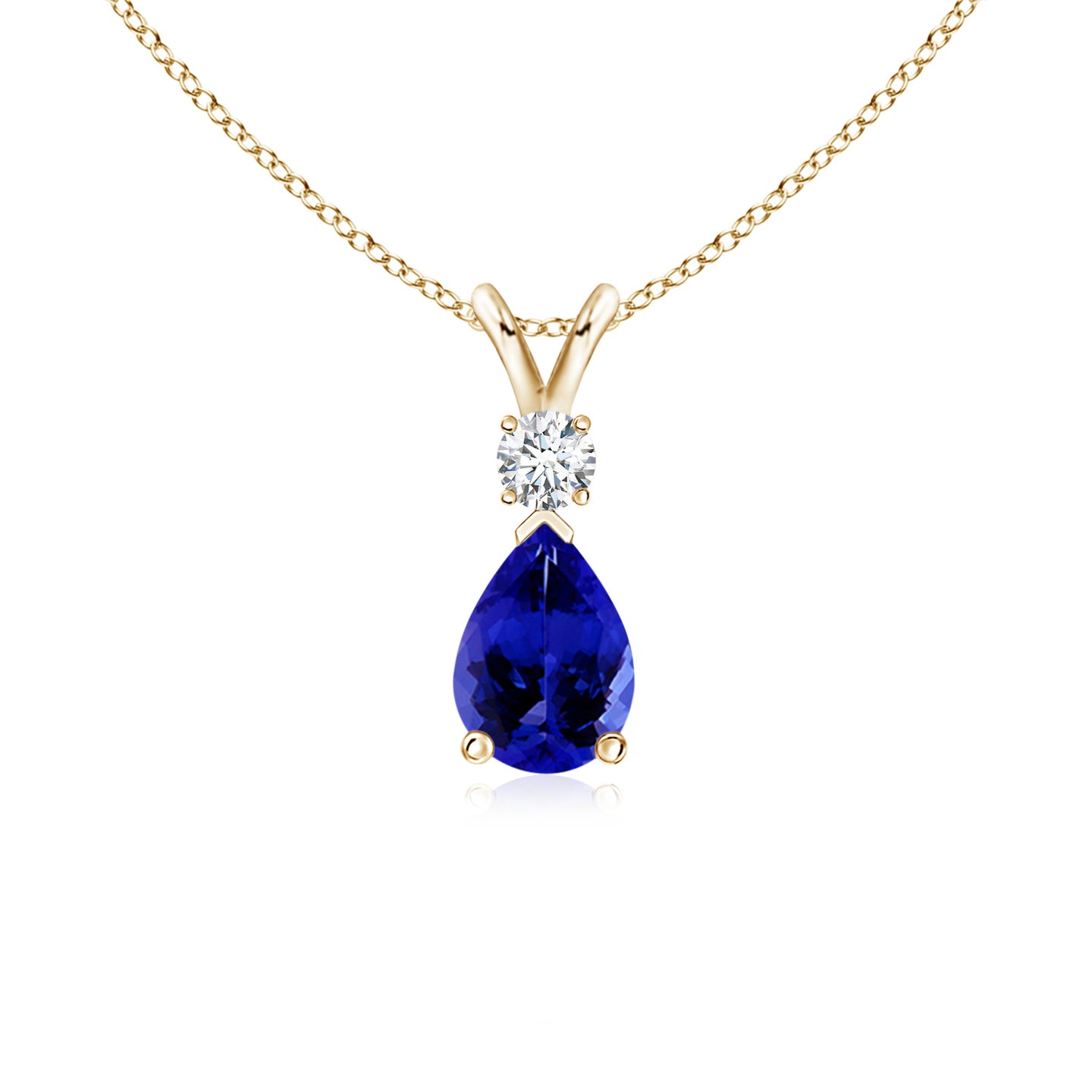 7x5mm AAAA Tanzanite Teardrop Pendant with Diamond in Yellow Gold