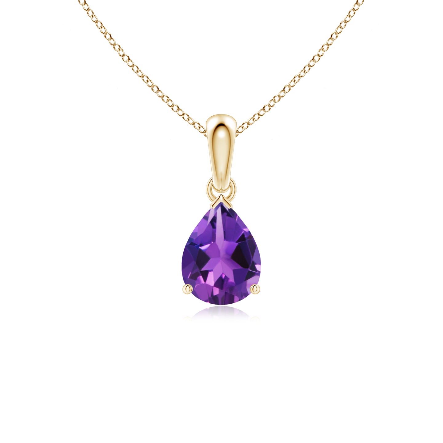 8x6mm AAAA Pear-Shaped Amethyst Solitaire Pendant in Yellow Gold