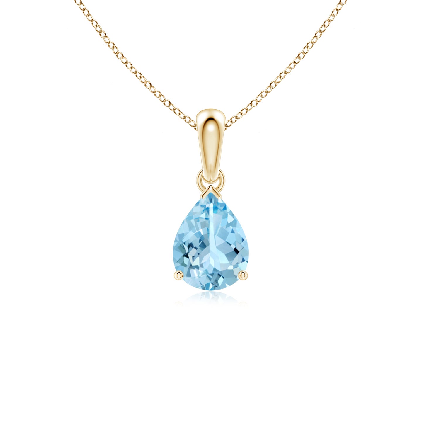 8x6mm AAAA Pear-Shaped Aquamarine Solitaire Pendant in Yellow Gold