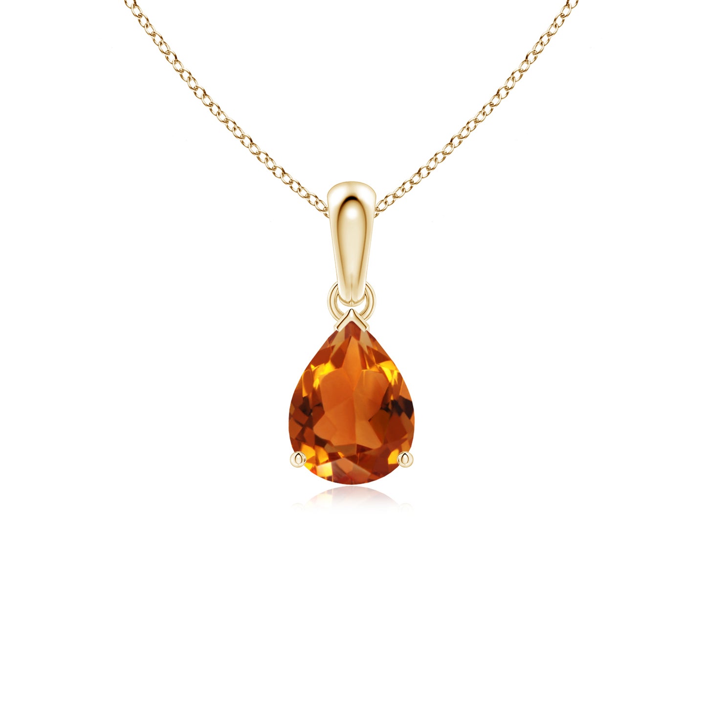 8x6mm AAAA Pear-Shaped Citrine Solitaire Pendant in Yellow Gold