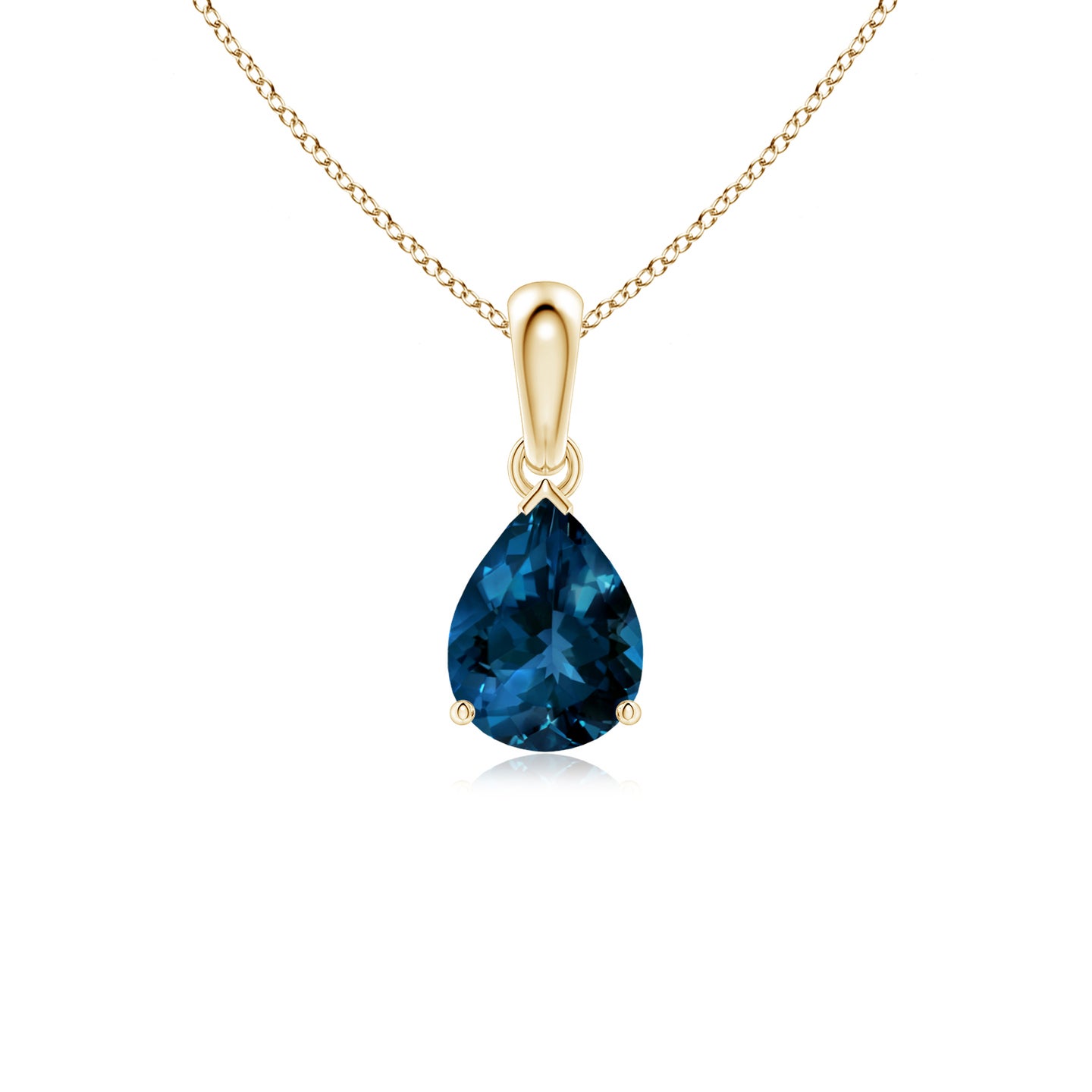 8x6mm AAAA Pear-Shaped London Blue Topaz Solitaire Pendant in Yellow Gold
